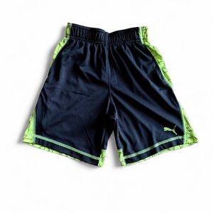 Puma Boys XS Black & Lime Green Geometric Athletic Shorts
